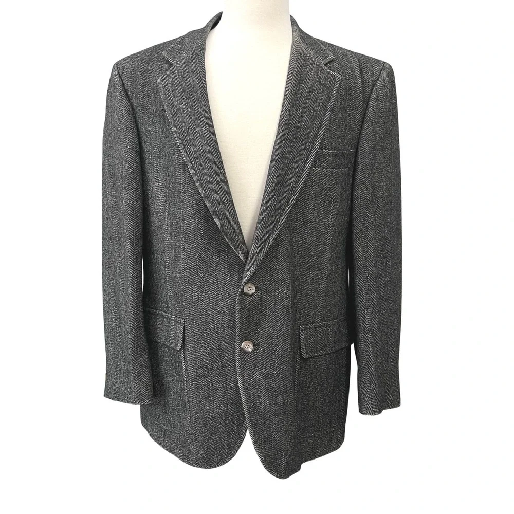 Vintage Barrister Collection Blazer Mens 44R Herringbone 100% Camel Hair Tweed